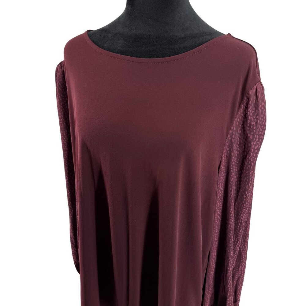 Susan‎ Graver Liquid Knit Top Womens Size 2X Burgundy Stretch Animal Print